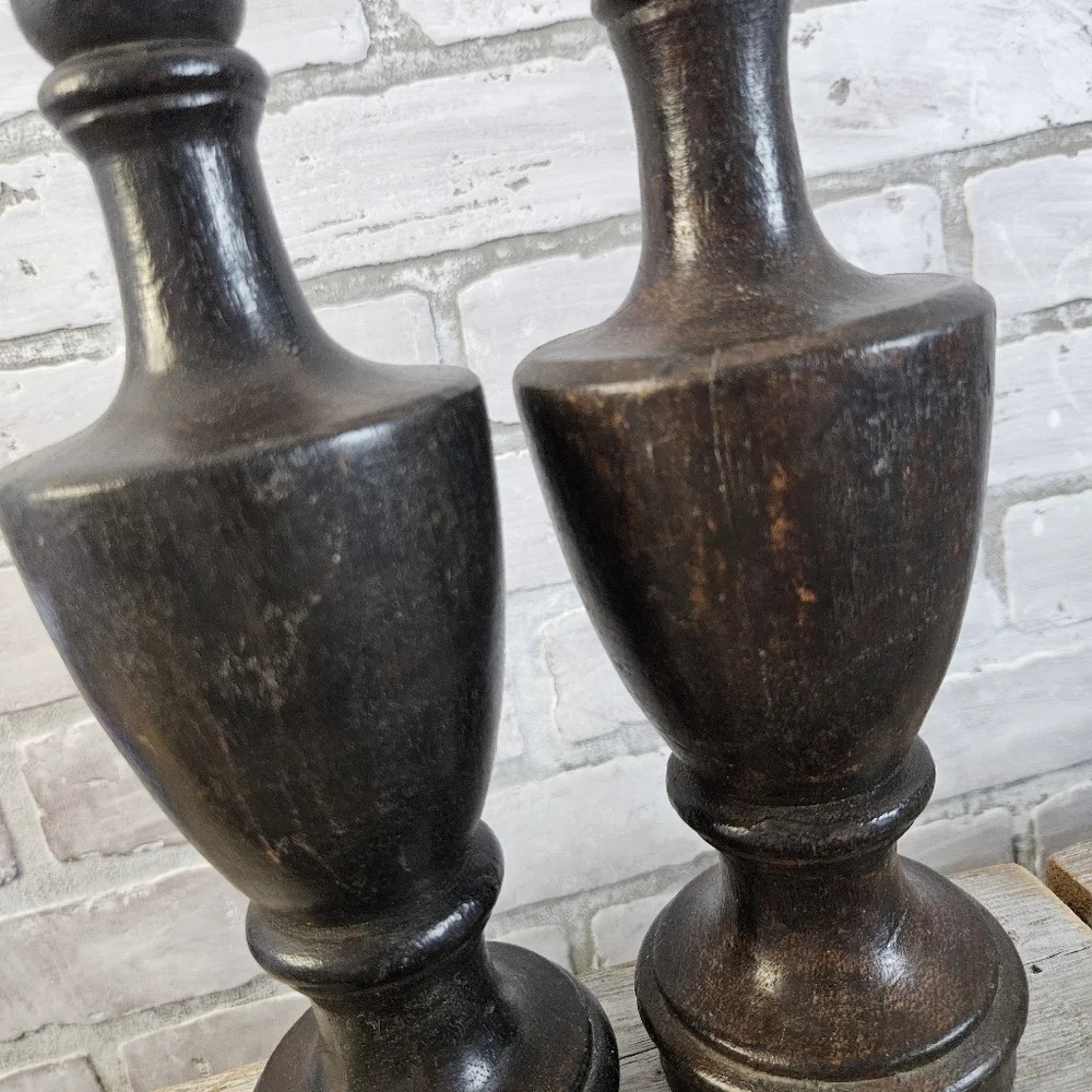 *SOLD* Pair of Vintage Dark Wood Finials - Picture 2 of 2